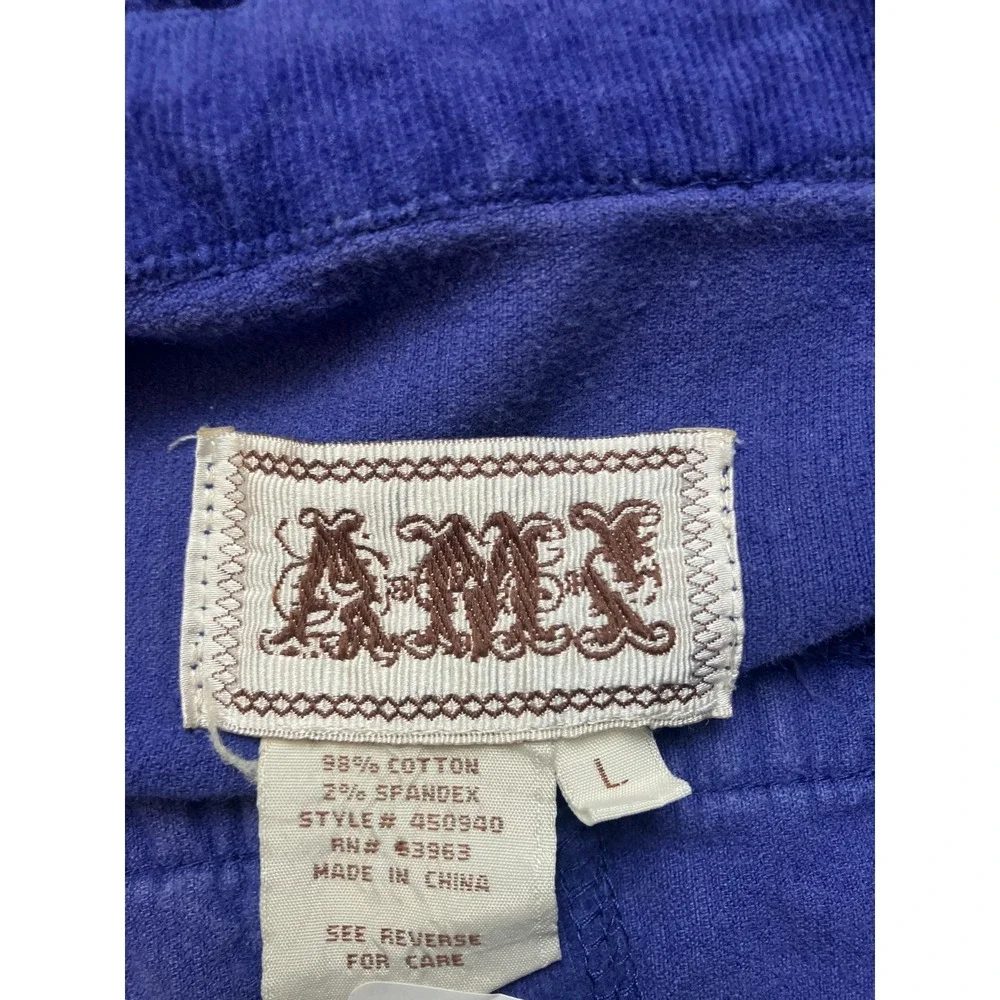 Vintage AMX Corduroy Trucker Jacket Women Large Blue Cotton Stretch Button Front